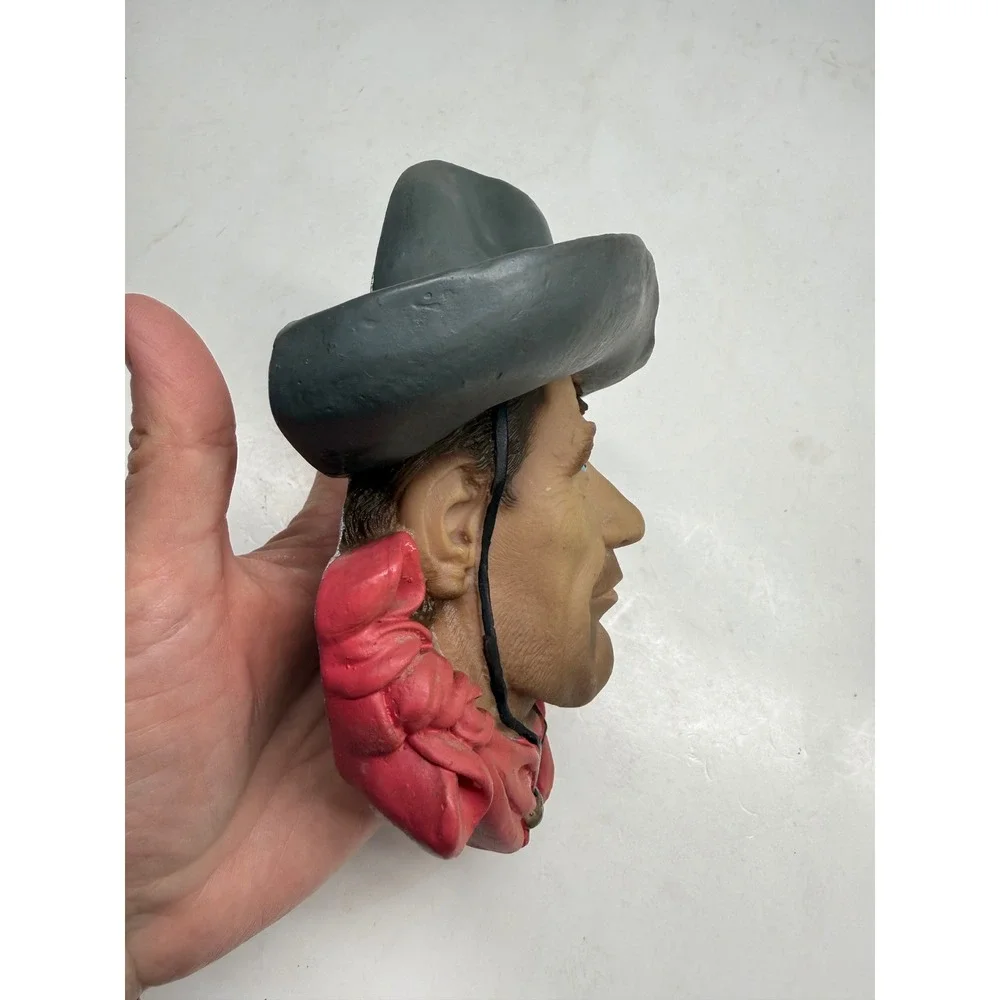 Vintage Cowboy Wall Bust Western Outlaw Decor Chalkware Plaque Cigar Bandana